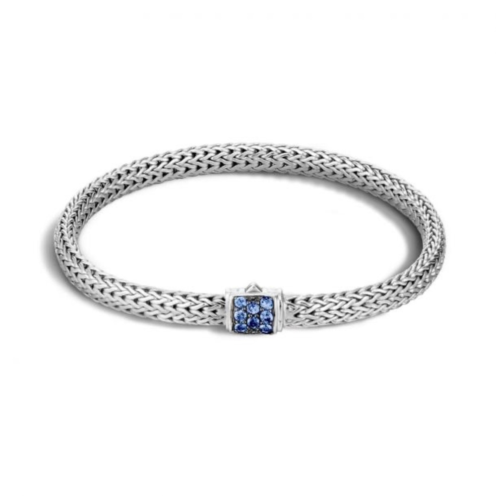 John Hardy Sterling Silver Blue Sapphire Station Bracelet - Medium 7.75”